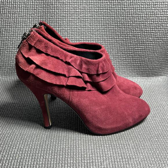 Kelsi Dagger Dorothy Booties Womens Size 8.5 Pink‎ Suede Leather Ruffle Stiletto - Picture 4 of 9